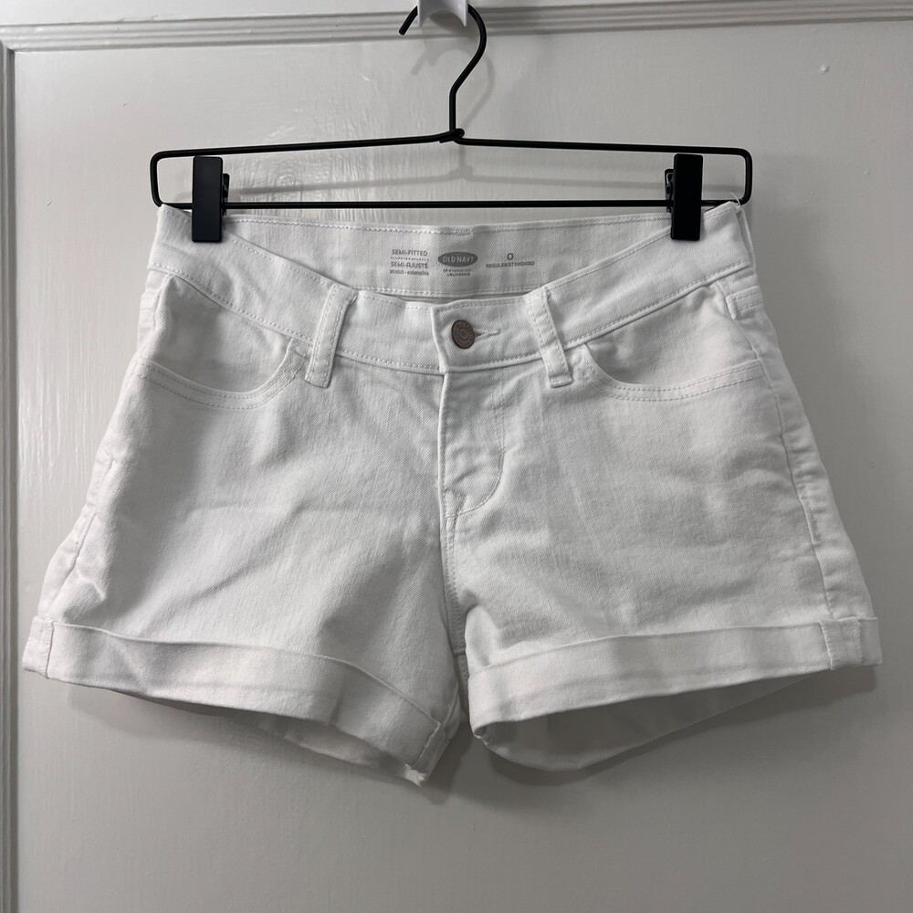 Old Navy White Denim Shorts Cuffed Semi-Fitted Stretch Women's 0 Regular